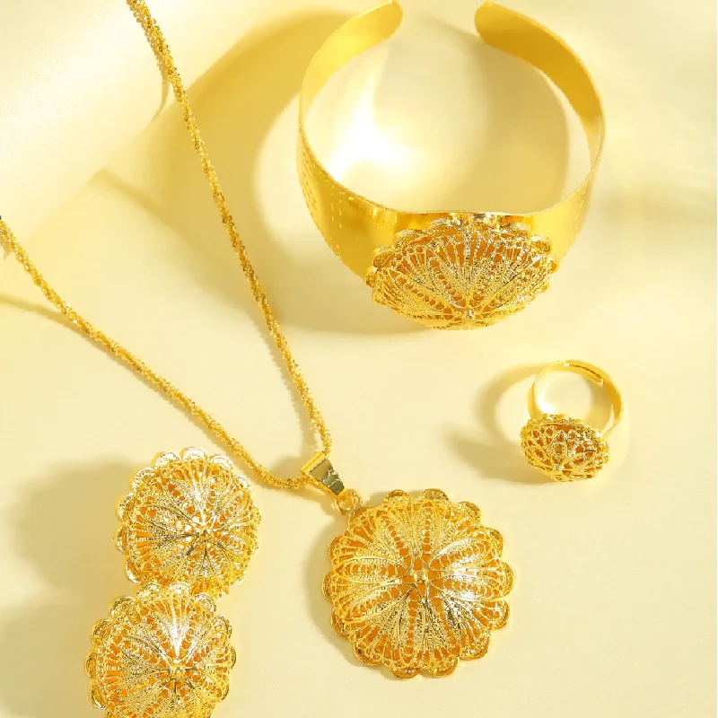 Shamty Women 3 Piece Jewelry Set Pure Gold Color Elegant Sophisticated Weddings And Special Ocns