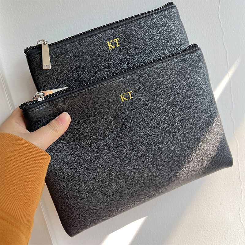 Monogrammed Ladies Customized Initial Letters Saffiano PU Leather Pouch Women Clutch Bag Makeup bag