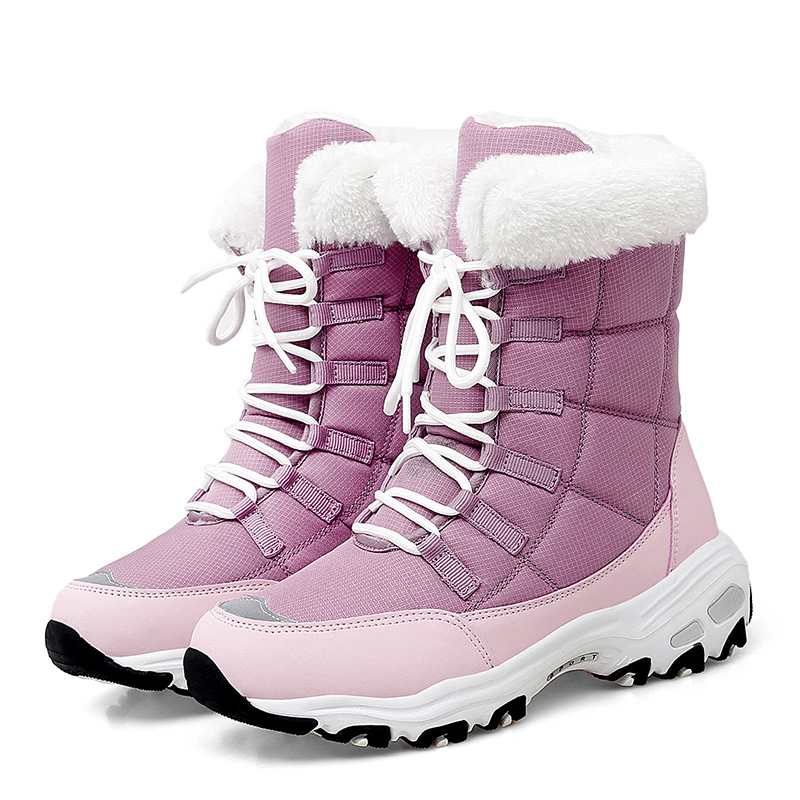 New Winter Women High Quality Warm Snow Lace-up Comfortable Ankle Outdoor Waterproof Hiking Boots Size 36-42