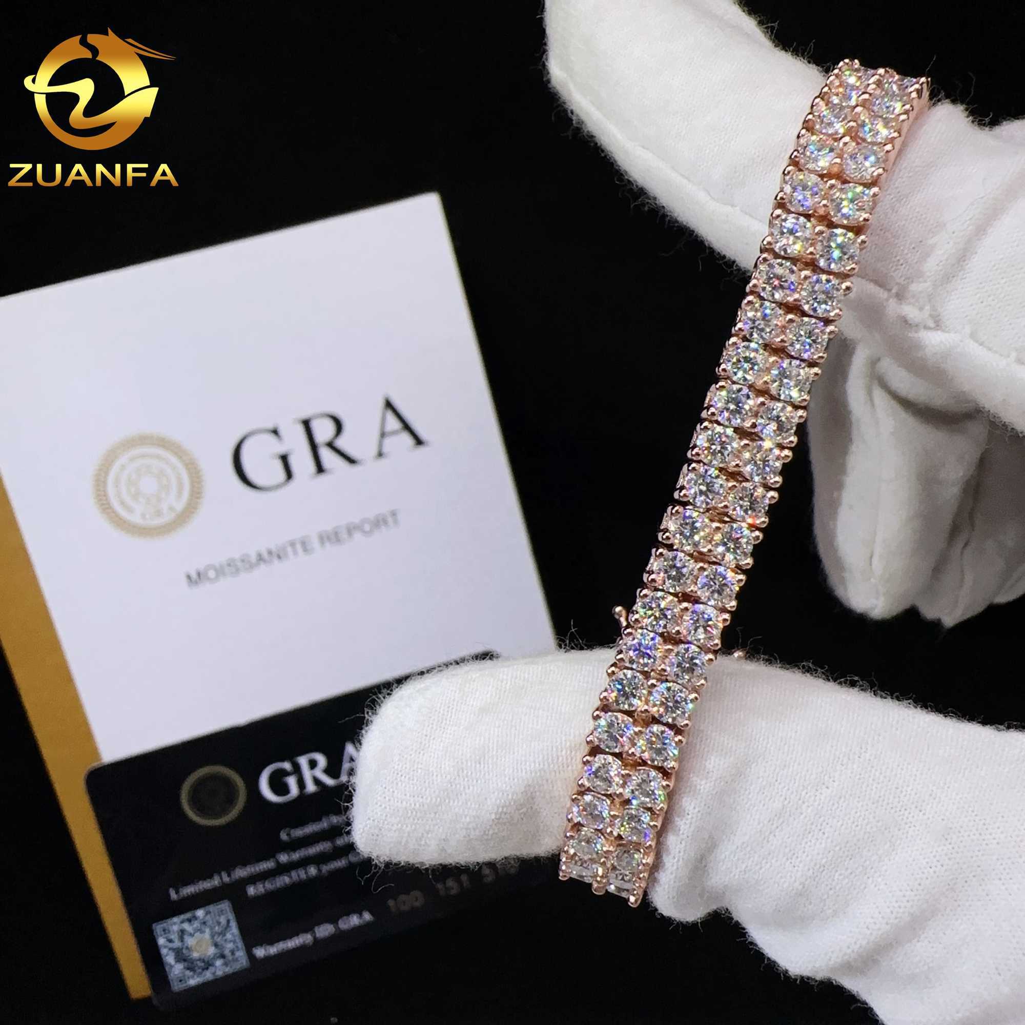 New design two rows real gold plated bracelet sterg sier vvs moissanite hip hop jewelry lab dia tennis chai
