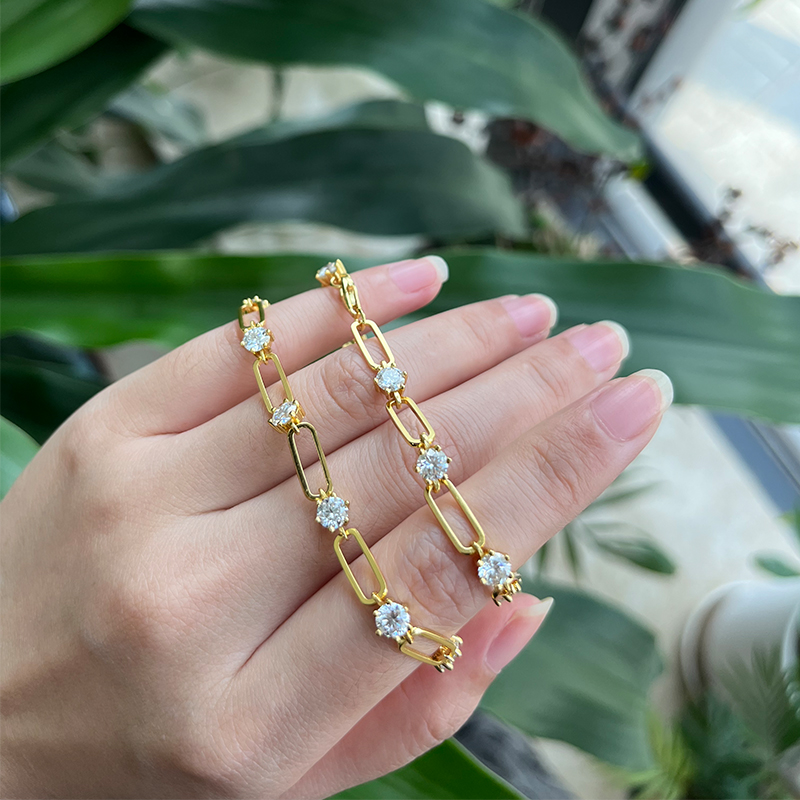 TBCYD 4.5MM D Color Moissanite Chain Necklace For Women GRA Certified S925 Silver 18Kk Gold Plated Paperclip Neck Chain Bracelet