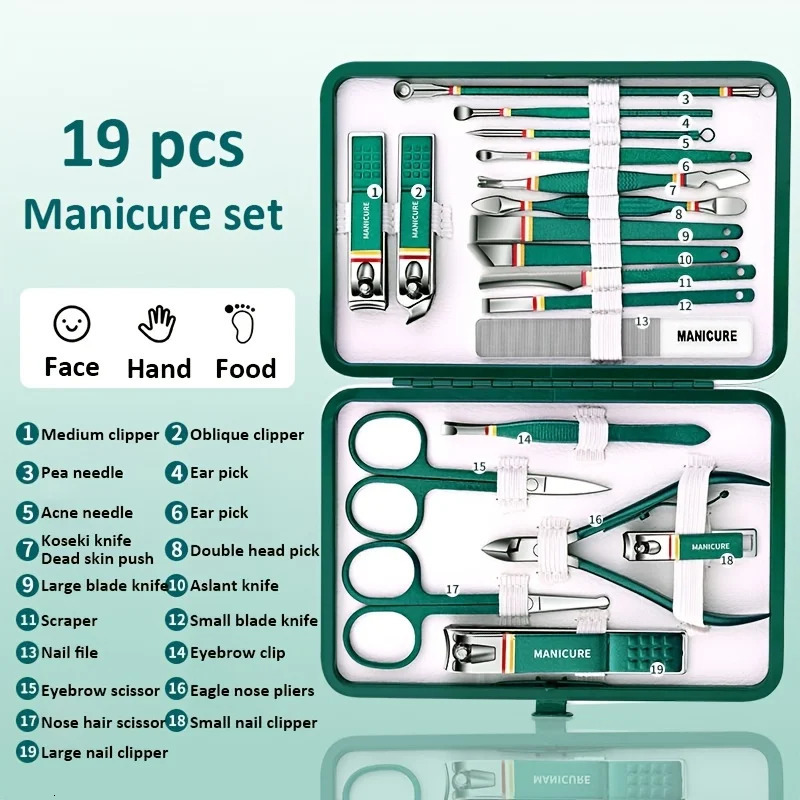 9-19pcsset Nail Cutter Set Stainless Steel Nail Clippers Set With Folding Bag Manicure Kits Scissors Beauty Tool i240621