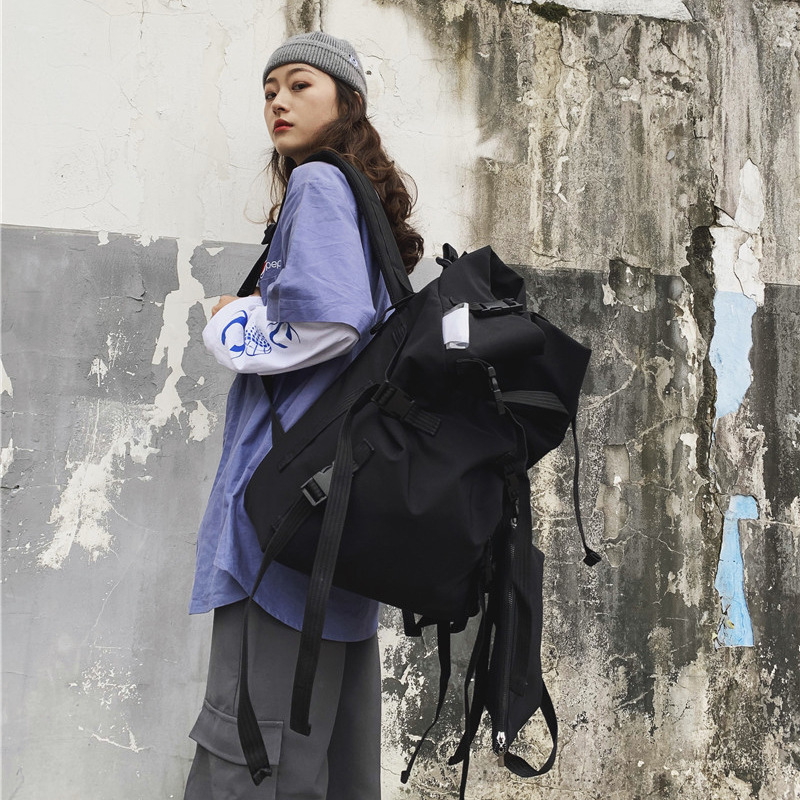 2023 Functional Hip Hop Tactical Techwear Backpack Men Women Drawstring Ribbons Outdoor Motorcycle Travel Casual School Bags