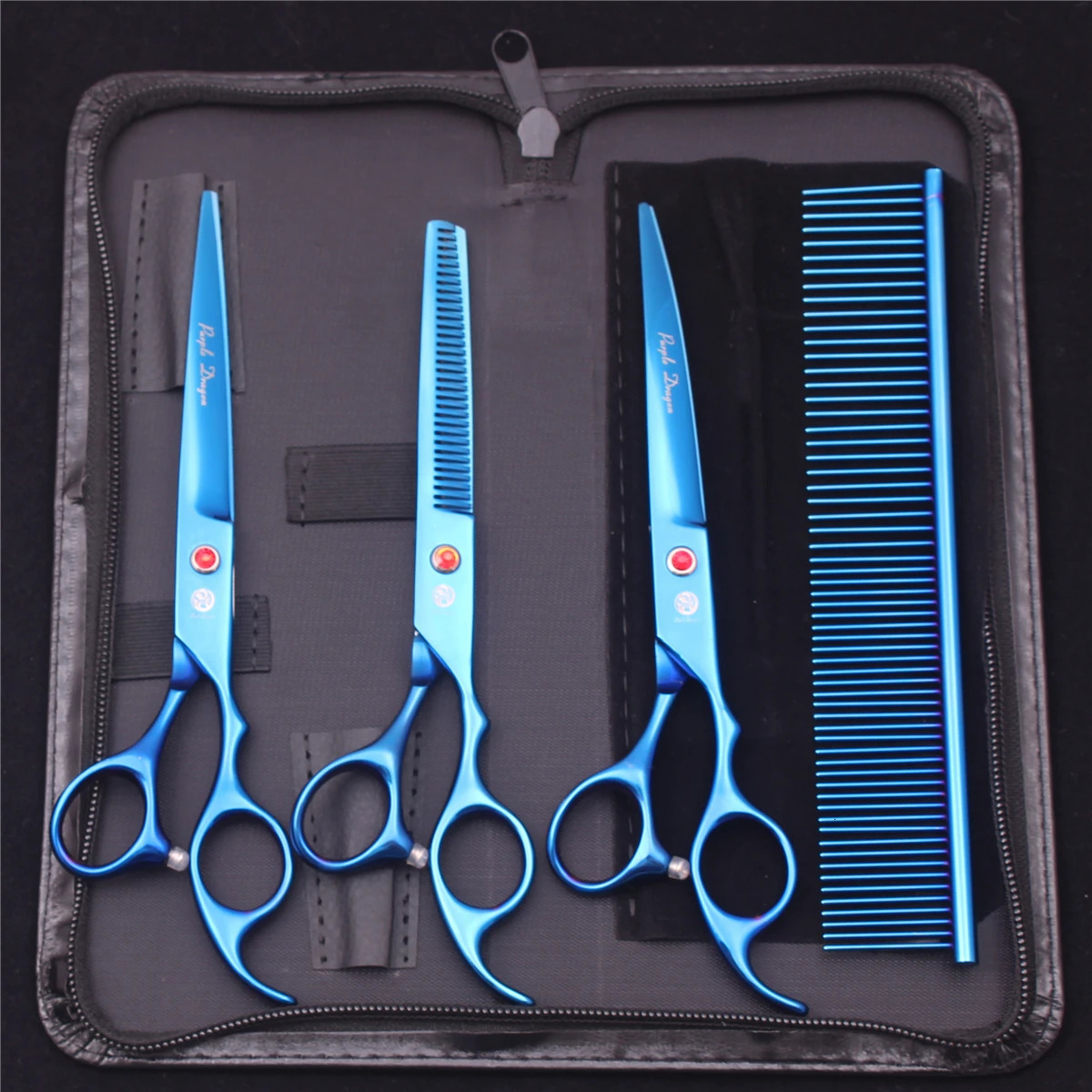 Purple Dragon Pet Scissors 7 Stainless Dog Groomming Scissors Kit Straight Shears Thinning Shears Chunker Curved Shears Z3003 i240621