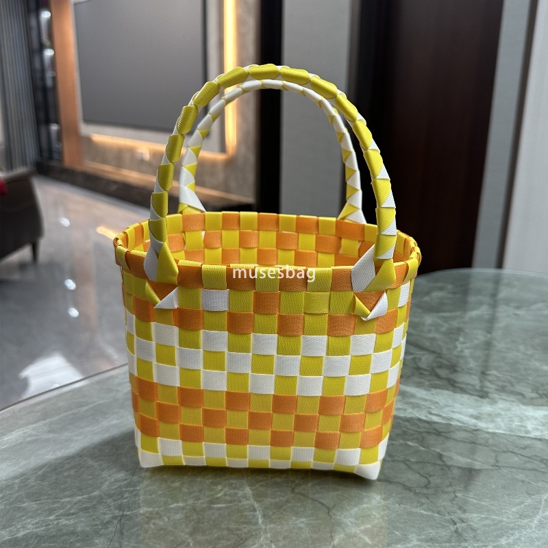 High Quality Women's Designer Large Capacity Woven Basket Storage Basket Handheld Basket with Hand Gift Full Moon Return Gift Bag Small Square Ba