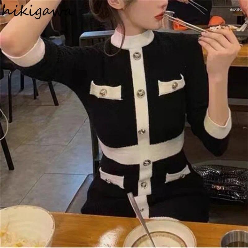 Casual Dresses 2024 Vestidos De Mujer Knitted For Women O-neck Long Sleeve Tunic Robe Femme Korean Temperament Bodycon Mini Dress 7m356