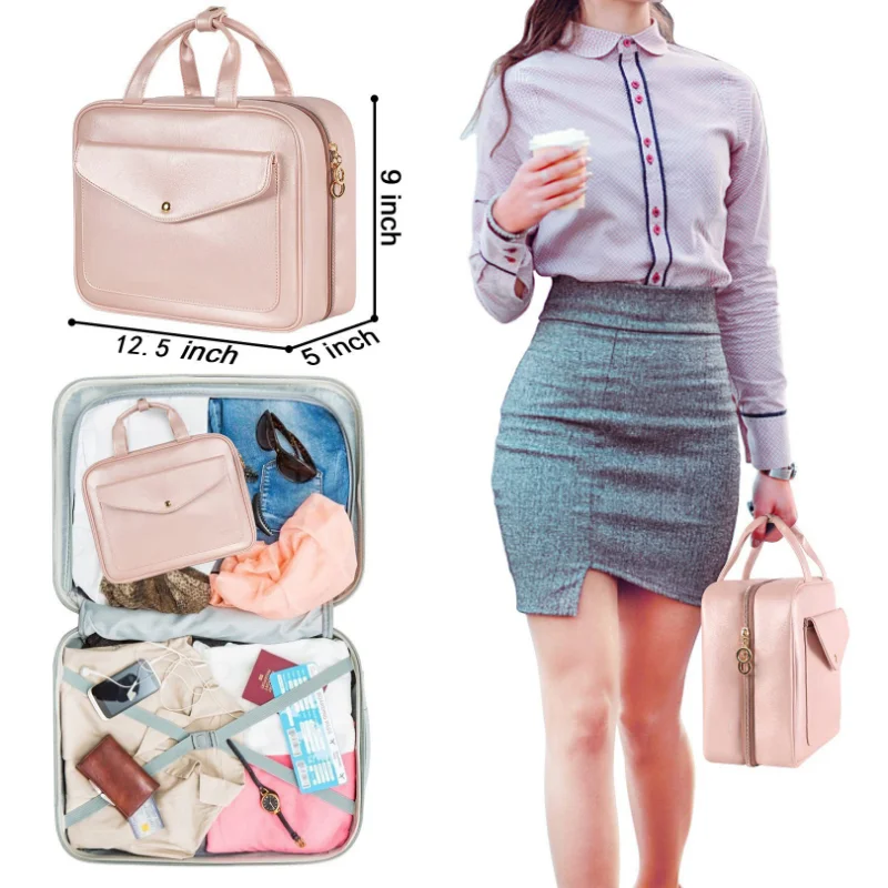 Large Capacity Travel Tote Waterproof Cosmetic Bag New PU Leather Makeup Bag Toiletries Storage Bags Ladies Beauty Bag Organizer
