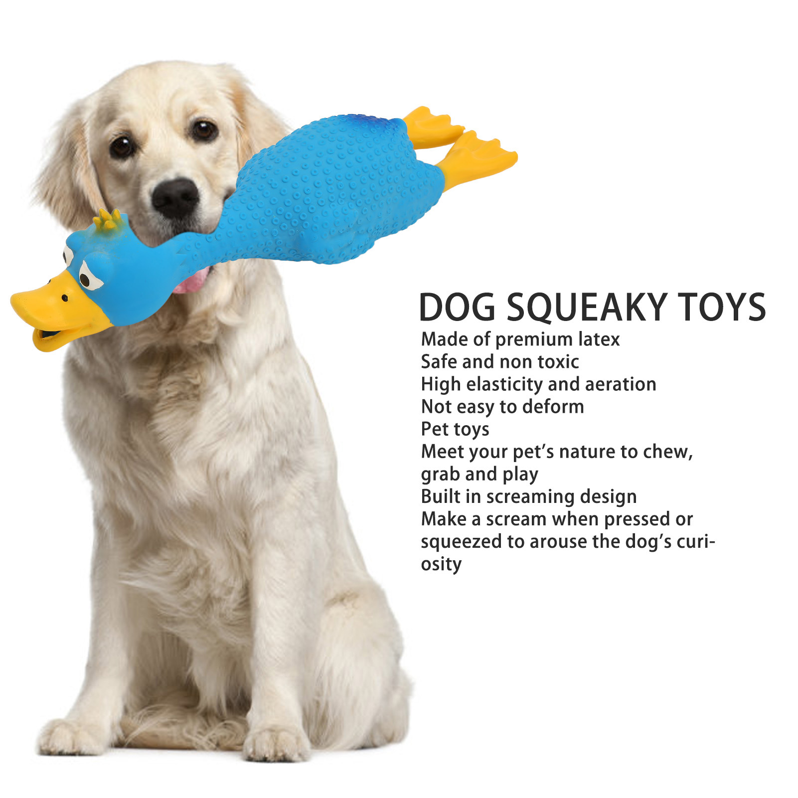 Bite Resistant Squeaky Duck Dog Toys, Latex, Cute, Funny, Interactive, Puppies, Dog