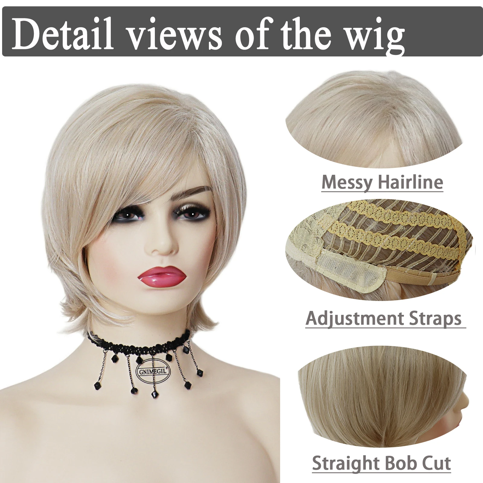 GNIMEGIL Synthetic new Blonde Wigs with Bangs for 2025 Women Short Bob Straight Hair Wig Female Cosplay Halloween Costume Lady Wig Girls