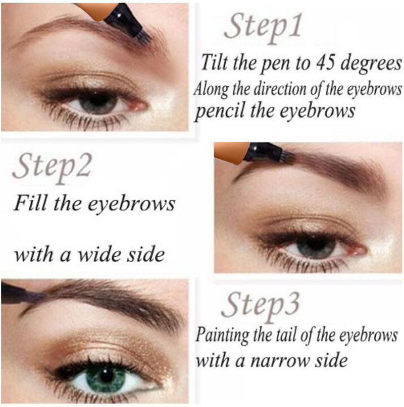 New Tattoo Eyebrow 3D liquid Ink Pen waterproof 4 fork pencil brow Eyes Makeup Female Cosmetics 5 Natural Color Available