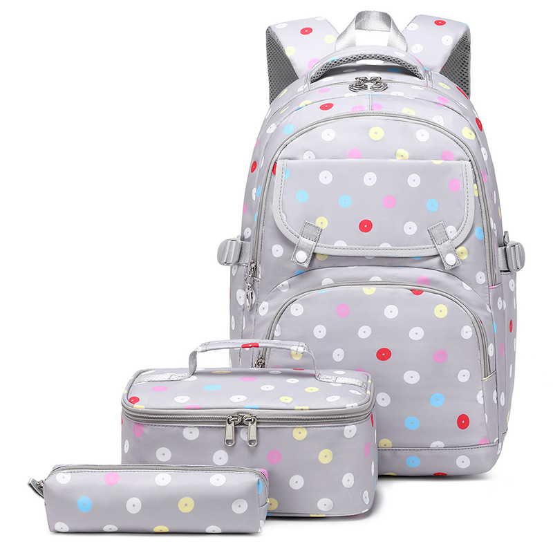 Primary School Bags for Girls 3 Pcs/Set Waterproof Kids Schoolbag Backpack Child With Pencil Case Lunchbox Dot Printed Book Bag