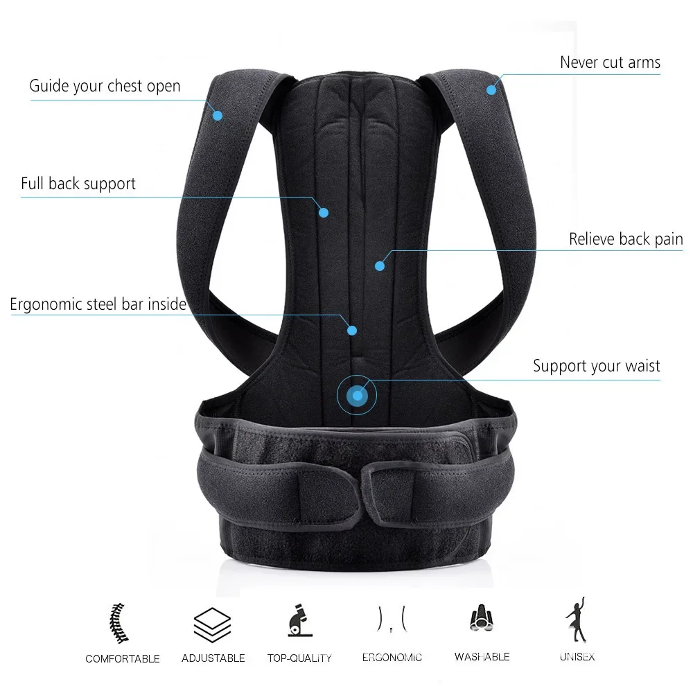 Male Female Adjustable Posture Corrector Corset Back Brace Belt Lumbar Support Straight Corrector Breathable Back Support S-XXL