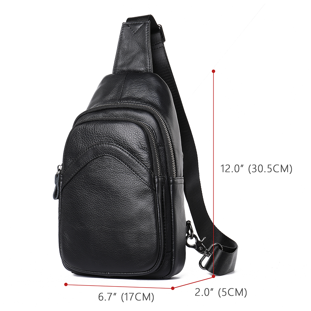 WESTAL Men's Chest Genuine Leather Shoulder Messenger Bag Men Sling Bags Travel Day Black Designer Crossbody Pack 9000