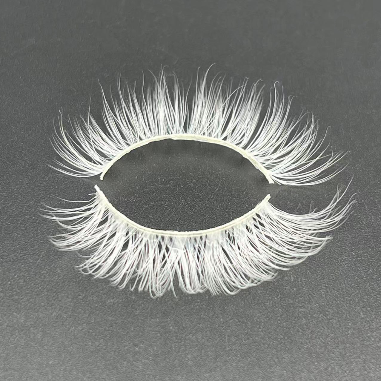 2023 New 15mm White Lashes Cosplay White False Eyelashes Reusable False Lashes for Halloween Cosplay Party Eye Makeup Tools
