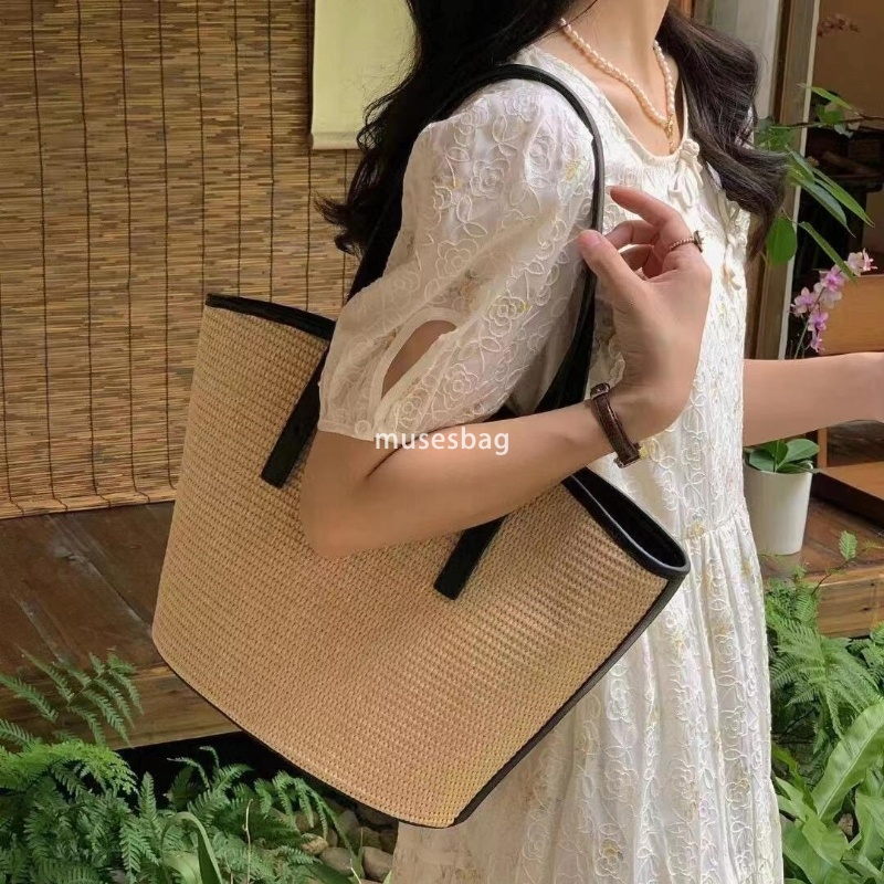 High quality women's designer new high-capacity grass woven bag trendy high-end handheld niche large capacity retro color block underarm single s