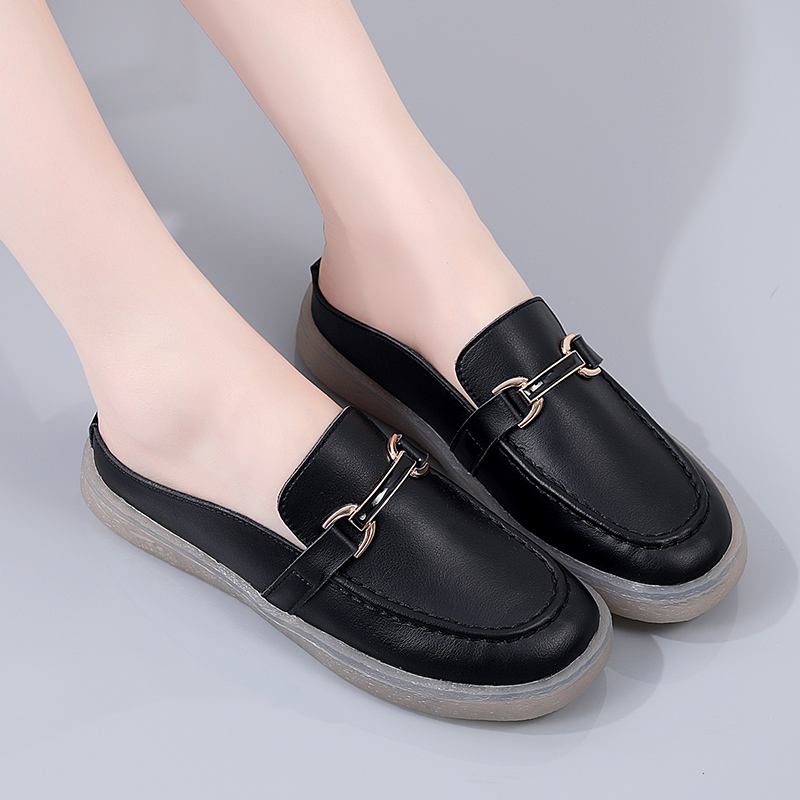 Genuine Leather Women Casual Sneakers White Flat Shoes Summer Women Half Loafers Ladies Breathable Nursing Shoes Zapatos Mujer