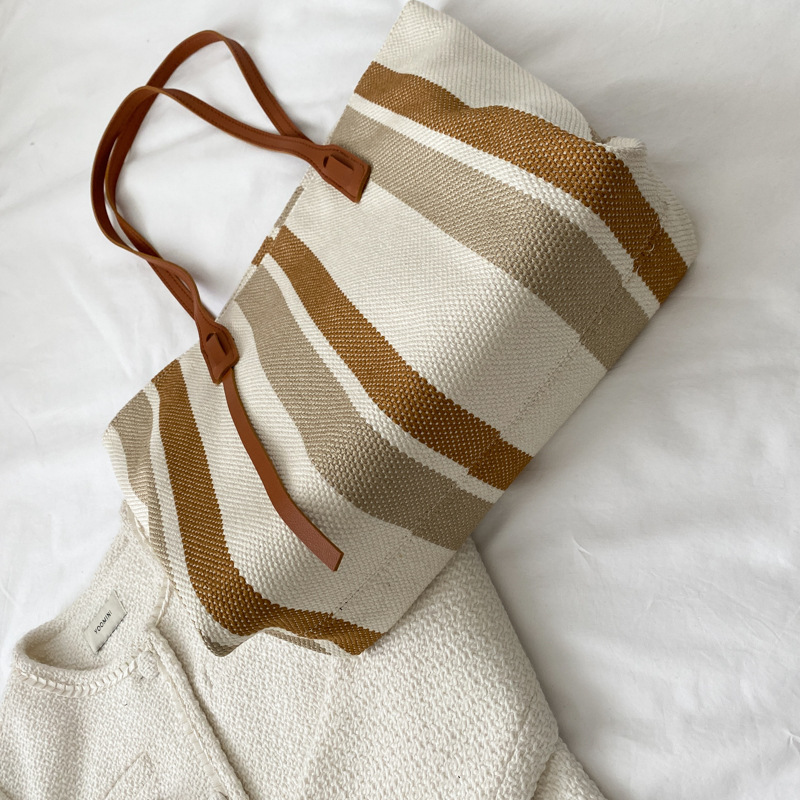 Raffia Summer Bags for Woman 2023 Stripe Designer Shoulder Crossbody Shopper Storage Bag Women Casual Canvas Handbag Tote Bag