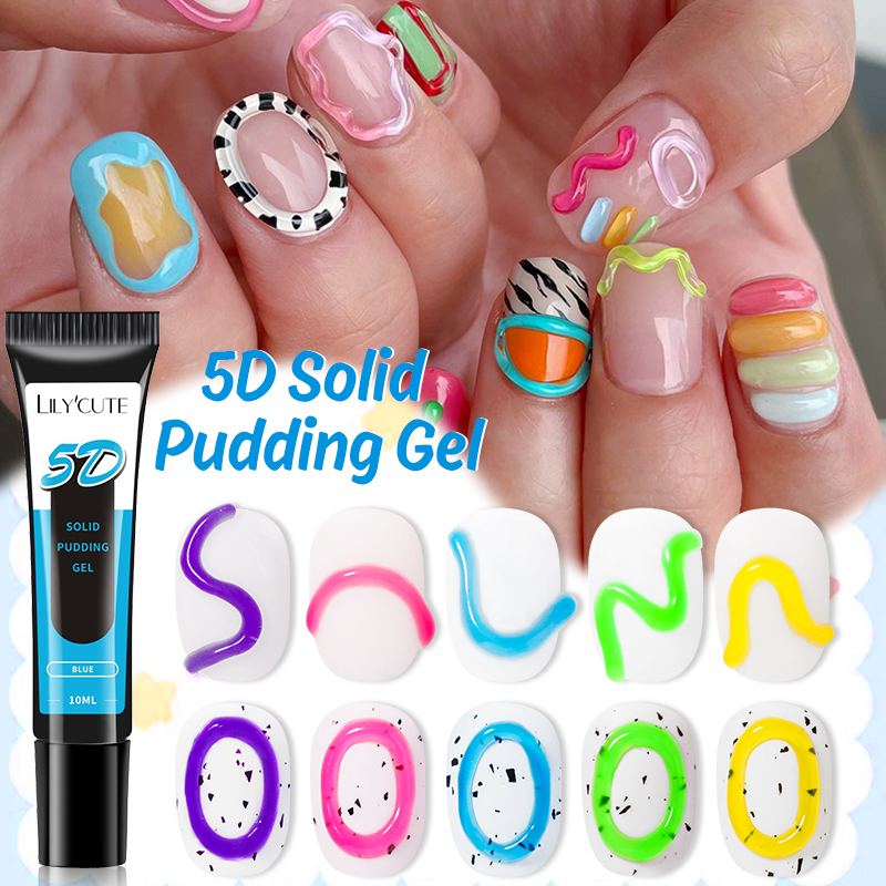LILYCUTE 10ml 5D Solid Pudding Nail Gel Tube Emboss Painting Gel Polish Translucent Jelly Gum Korean-Style DIY Nail Art Decor
