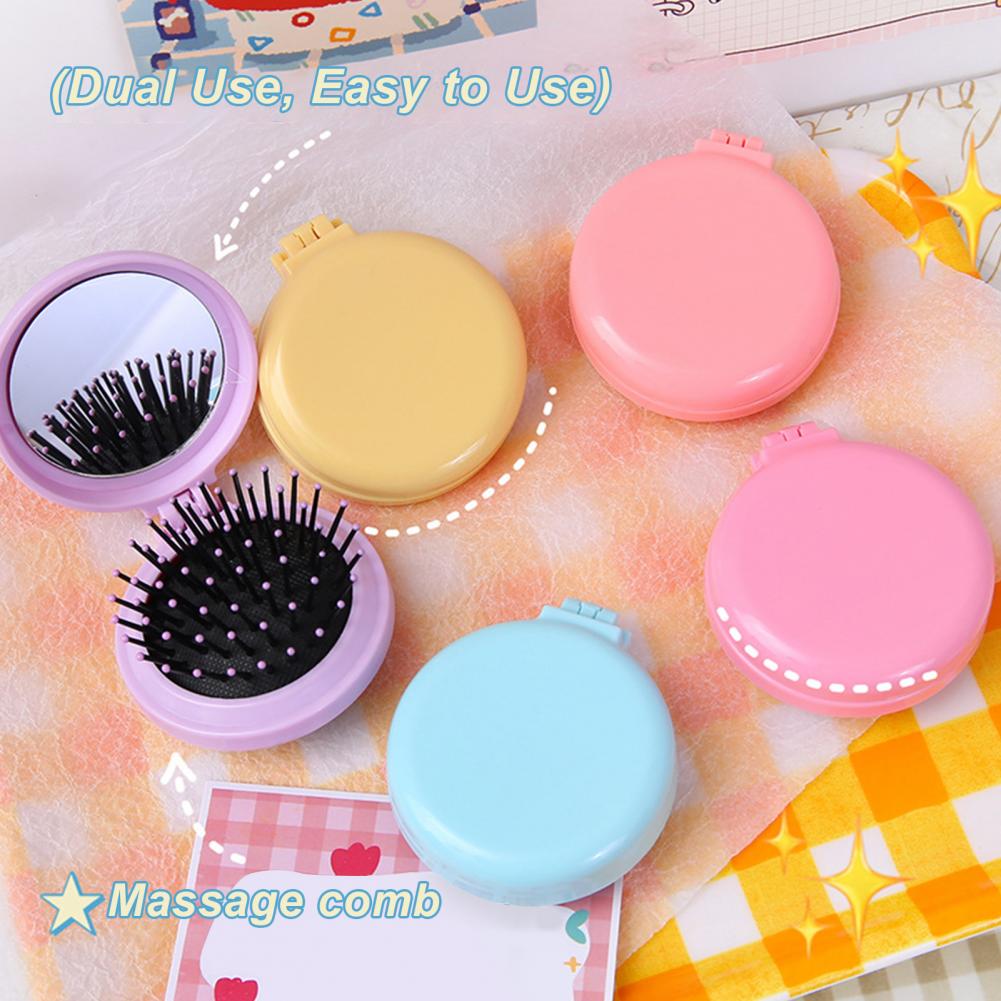 Mirror Comb for Hair Types Portable Folding Travel Comb Mirror Hair Brush Set for On-the-go Styling Compact Mini Pocket for Hair