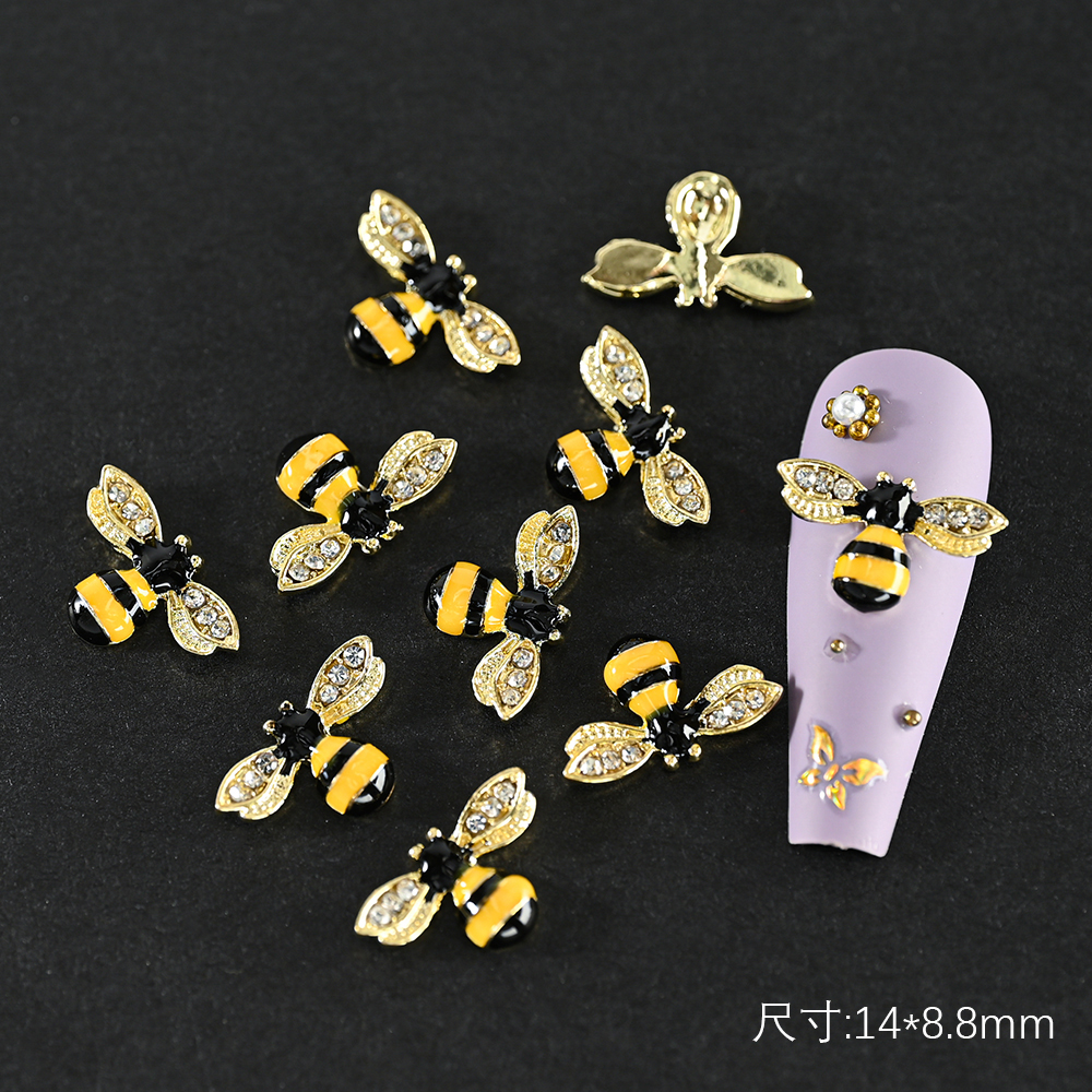 10Pcs/lot Glitter Gold Spider Bee 3D Nail Charms DIY Pearl Alloy Nail Art Decorations Nails Animal Metal Bees Manicure Jewelry