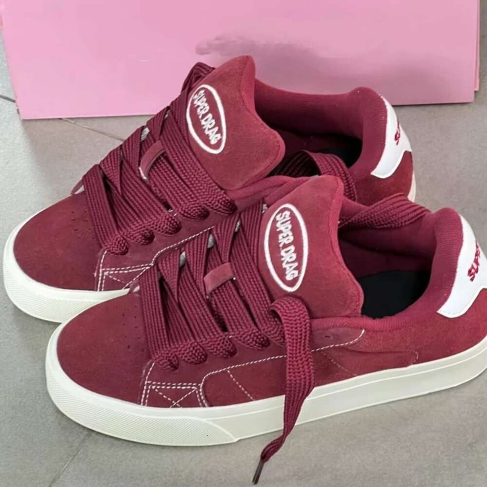 2024 New American Wine Red Suede Street Sports Board Women's Casual Bread Shoes ddmythur