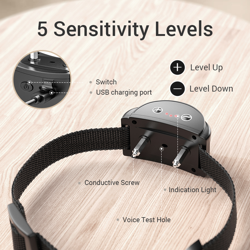 ROJECO Electric Dog Anti Bark Shock Collar Rechargeable Dogs Training Bark Control Collars For Pet Automatic Dog Barking Stopper