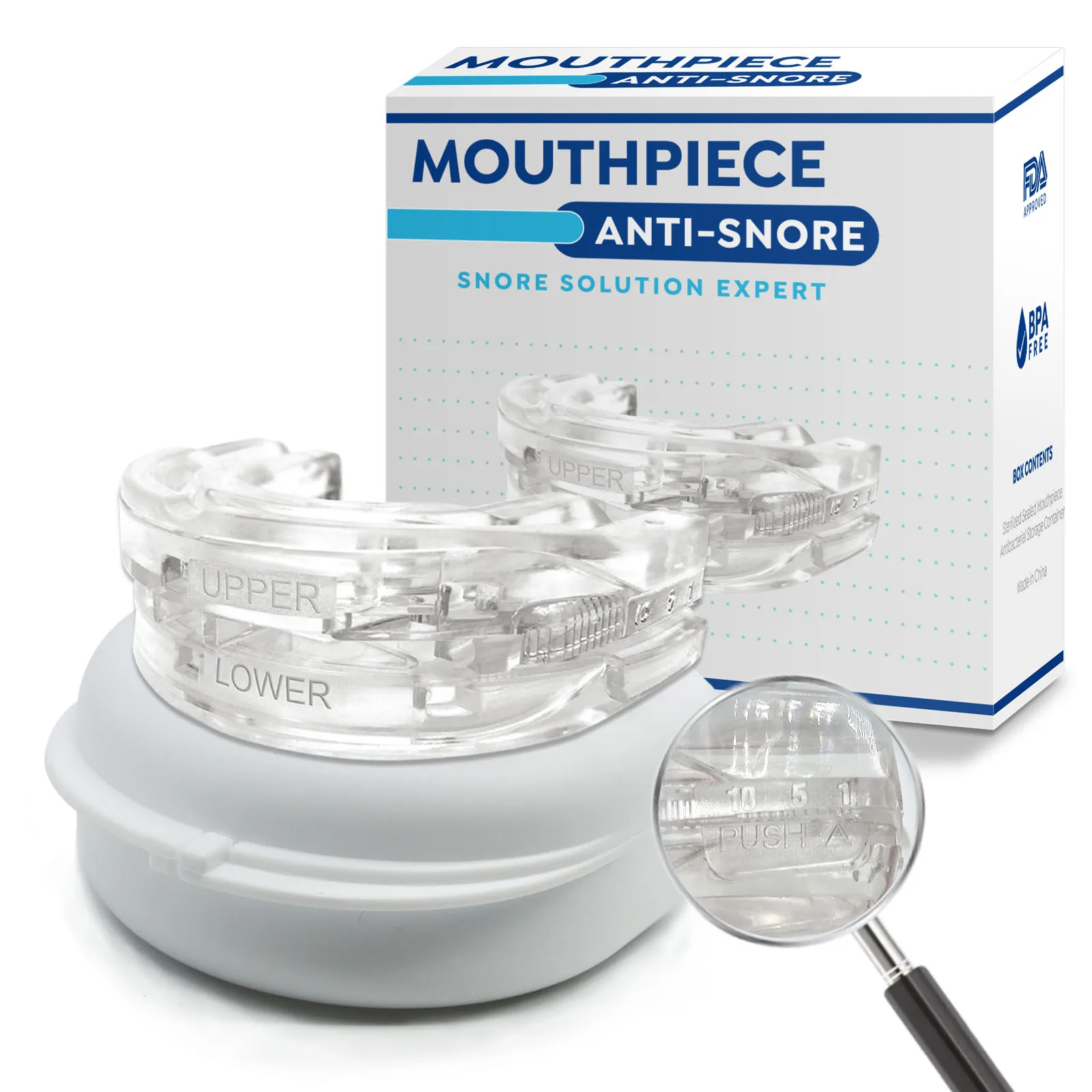 Sleep anti snoring device, anti snoring mechanical anti bruxism teeth protector, adjustable denture improve sleeping