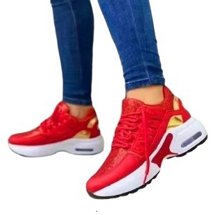 2024 New Leisure Sports Flying Weaving Slope Heel Round Toe Lace Mesh Breathable Women's Shoes