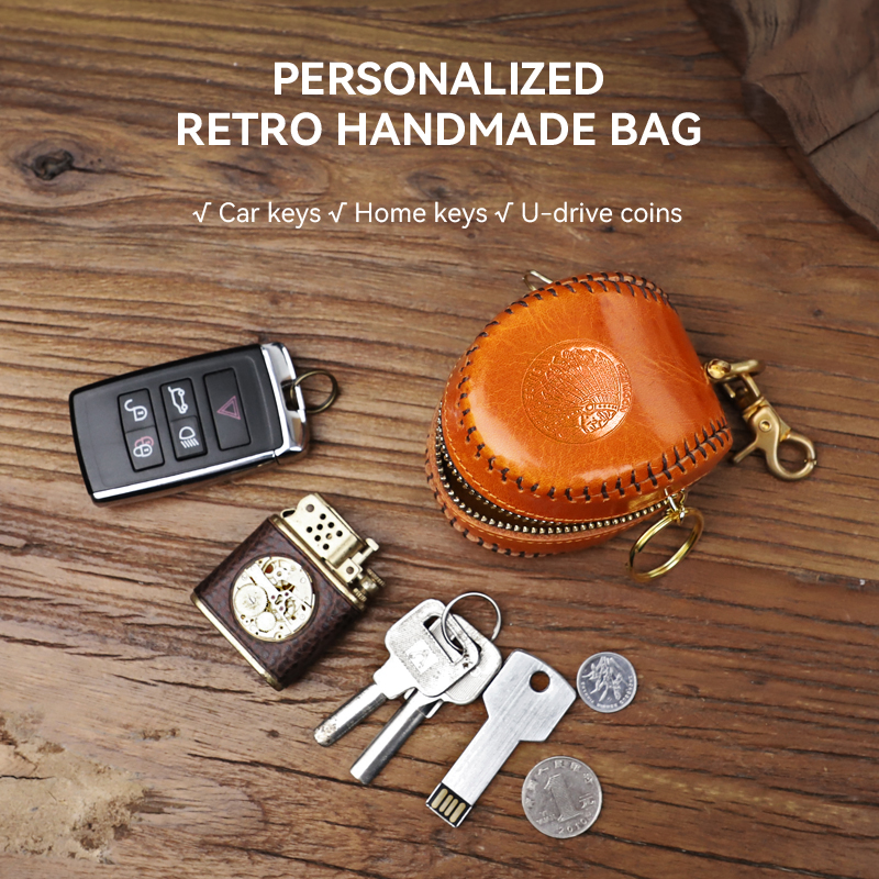 Handmade Genuine Leather Coin Purse Small Earphone Keys Box Casual Organizer Case Portable Storage Mini Coin Pouch with Zipper