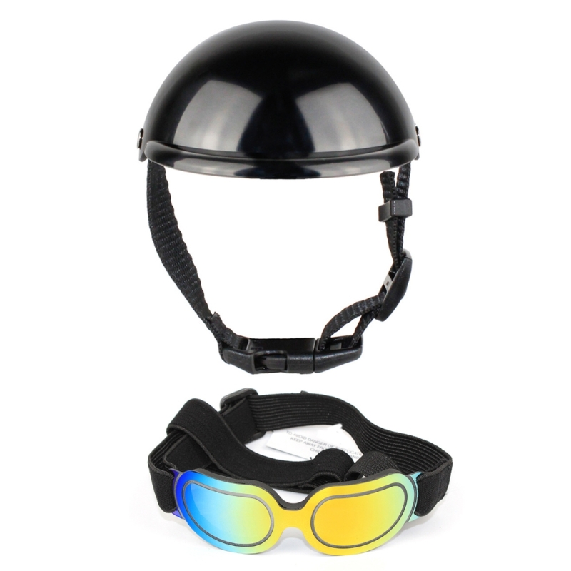 Dog Helmet with Ear Hole Pet Helmet and Goggles Set with Adjustable Strap Dog Sunglasses Puppy Head Cover for Bike