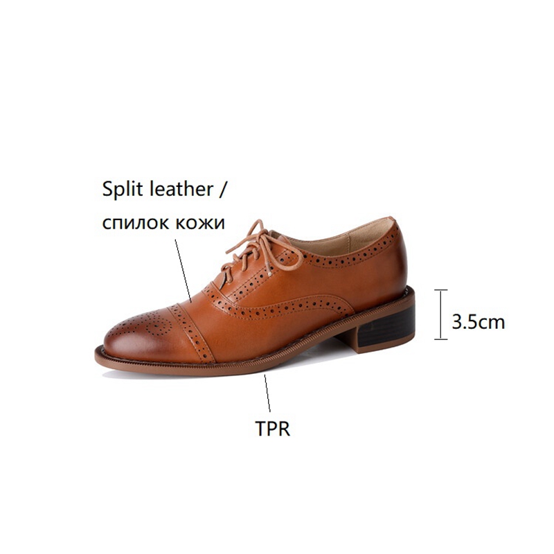 Women NEW Oxfords Spring/Fall Shoes for Woman Genuine Leather Brogues Vintage Lace up Loafers casual Handmade New Black Girls shoes ca22