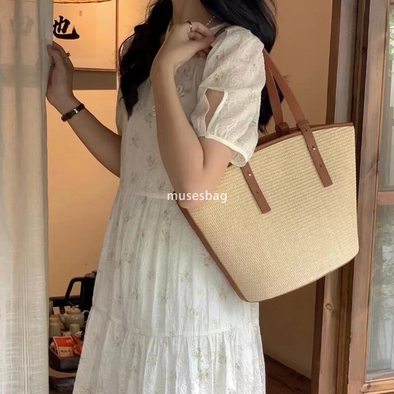 High quality women's designer new high-capacity grass woven bag trendy high-end handheld niche large capacity retro color block underarm single s