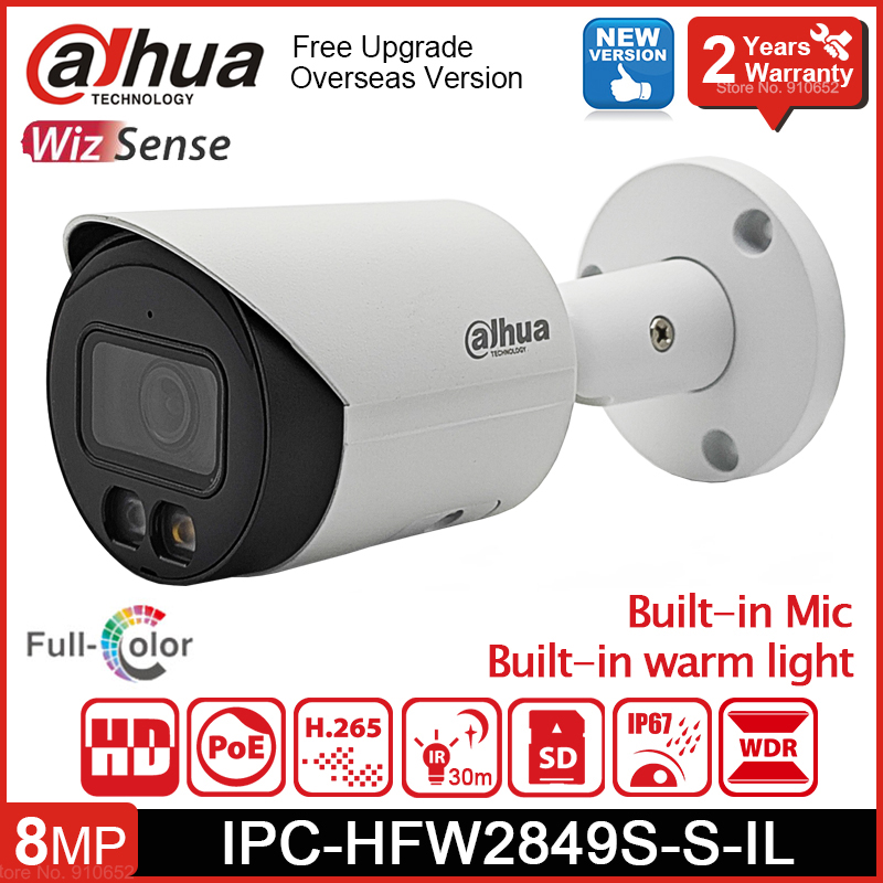 Original Dahua IPC-HFW2849S-S-IL 8MP Full-color IP Surveillance Camera Smart Dual Light Bullet WizSense Network Camera Security