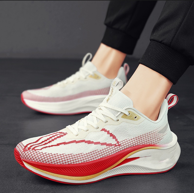 New Men's Shoes Fashion Athletic Shoes Fly Woven Breathable Lace-up Soft-Soled Casual Style Clunky Shoes Yellow Free shipping