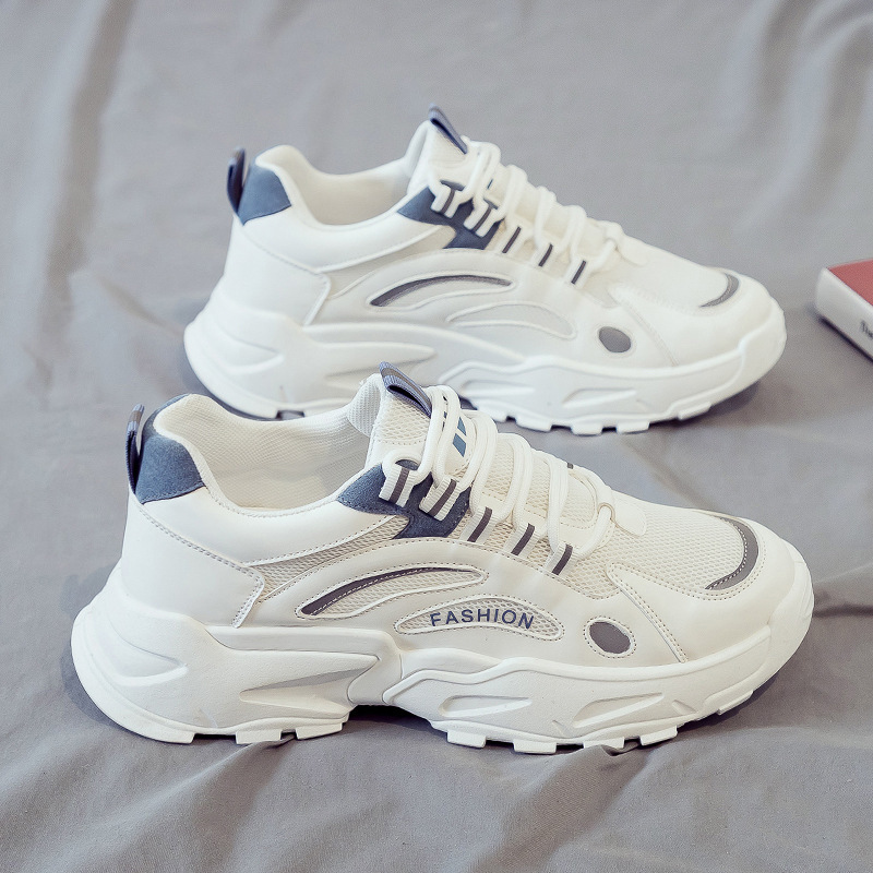 Men's Sports Shoes New Mesh Breathable Casual Style Athleisure Running Shoes Heightened Clunky Shoes White Free shipping