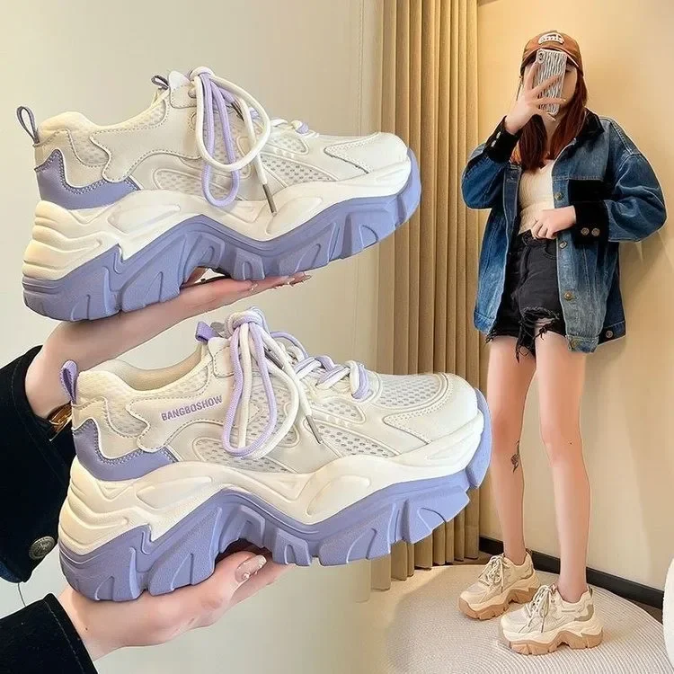 Mesh Breathable Dad Female 2023 New Wedge Thick Sole Lace Up Comfortable Sport Running Shoes atillas Mujer 2024 fa7e