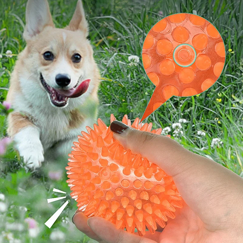 Teeth Chewing Thorn Balls Pet TPR Soft Burr Elastic Ball Dog Bite Sounding Outdoor Training Interactive Chew Toy Perros