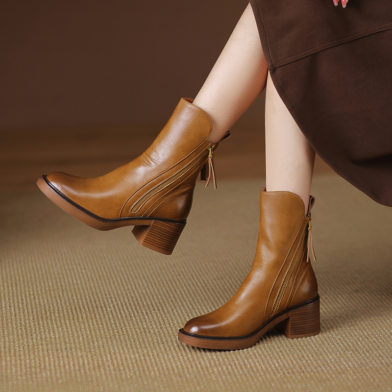 Winter 2026 Shoes Autumn Leather Short for Women Round Toe Chunky Zipper Ankle Boots Female Platform Heel Platm dh1102627460