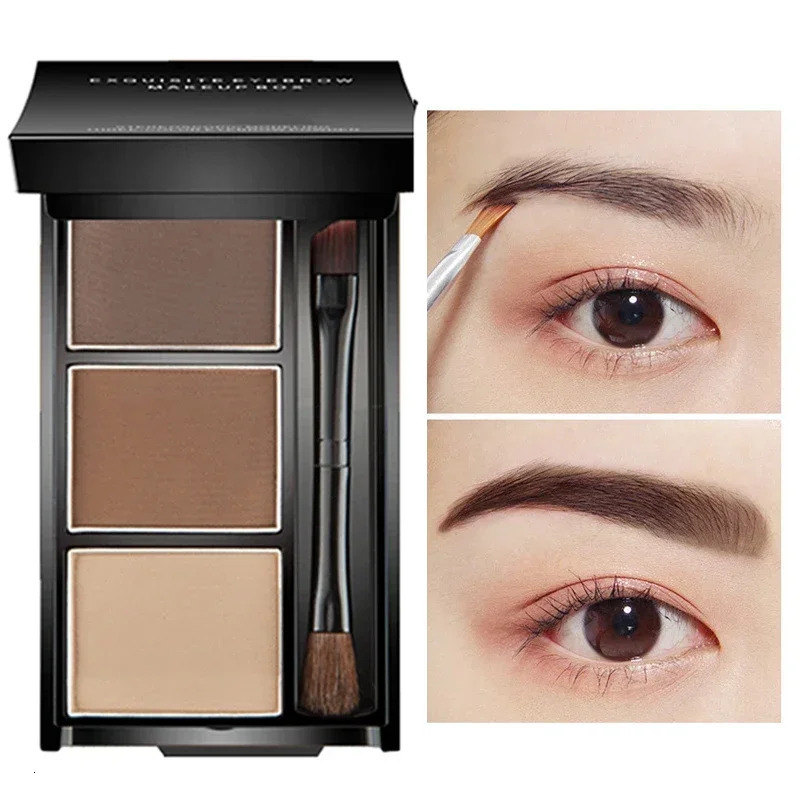 3 Colors Waterproof Eyebrow Powder Palette Lasting Non Natural Black Brown Eyebrow Enhancer Powder with Brush Cosmetic 240621