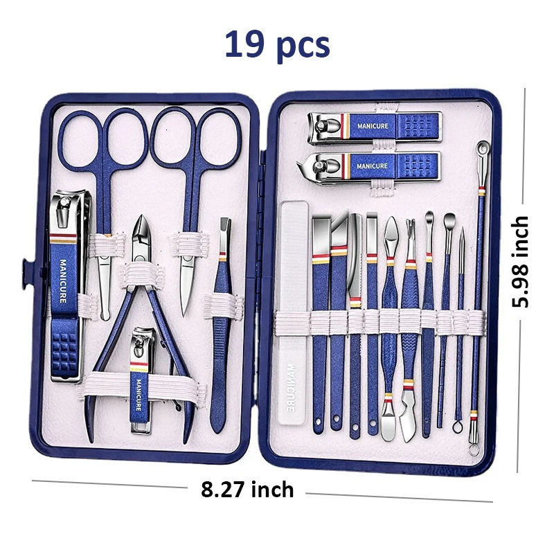 9-19pcsset Nail Cutter Set Stainless Steel Nail Clippers Set With Folding Bag Manicure Scissors Makeup Beauty Tool i240621