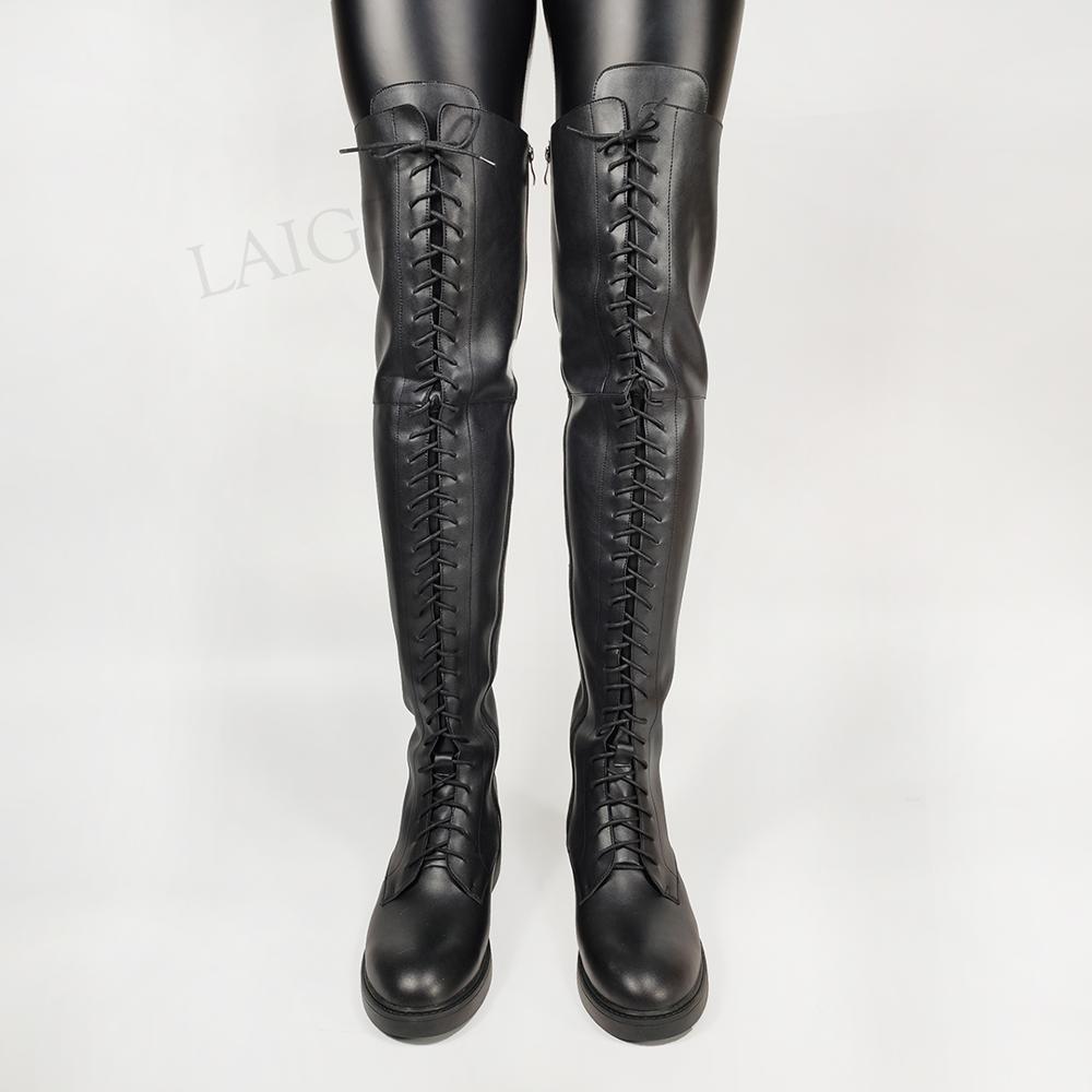 new LAIGZEM Quality Women Over Knee High Boots Wide Claf Friendly Low Heels Boots 2025 Zip Up Unisex Shoes Woman Botas Size 33 38 39 43