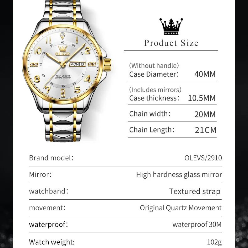 Luxury Top Brand OLEVS Quartz Watch for Men Stainless Steel Waterproof Watches Classic Casual Business Men's Wristwatch NEW 2910