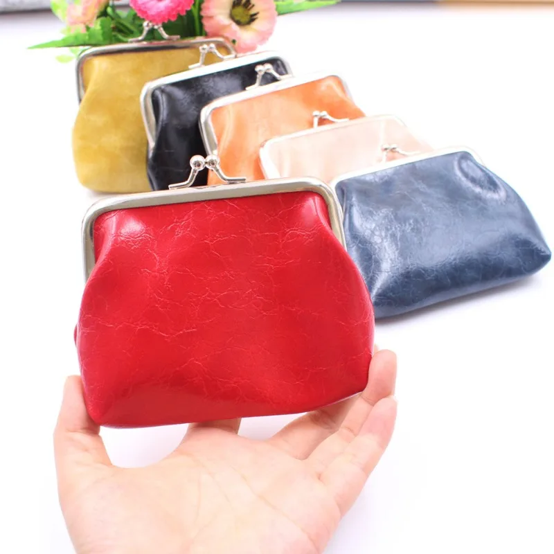 2023 New women Purse Plush/Oil Wax Leather 4 Inch Buckle Mini Wallet Coin Lipstick Storage Bag Ladies ClutchBag
