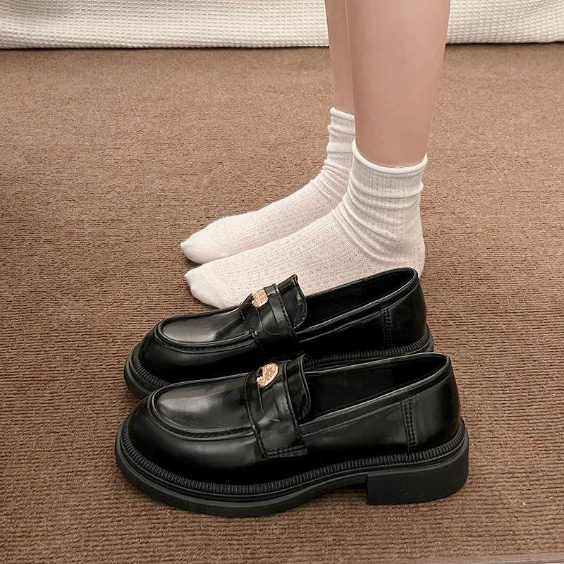 Mary Jane women's shoes 2024 Spring and Autumn small leather shoes metal buckle thick soled single shoes women round head square with a slip-on l