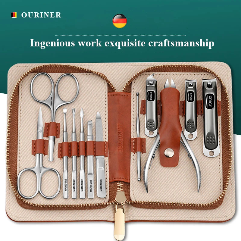 Manicure Set With Morandi Grey Top-Grade Full Grain Cow Leather Packaging Nail Clipper Kits Perfect Gift Friends Family i240621