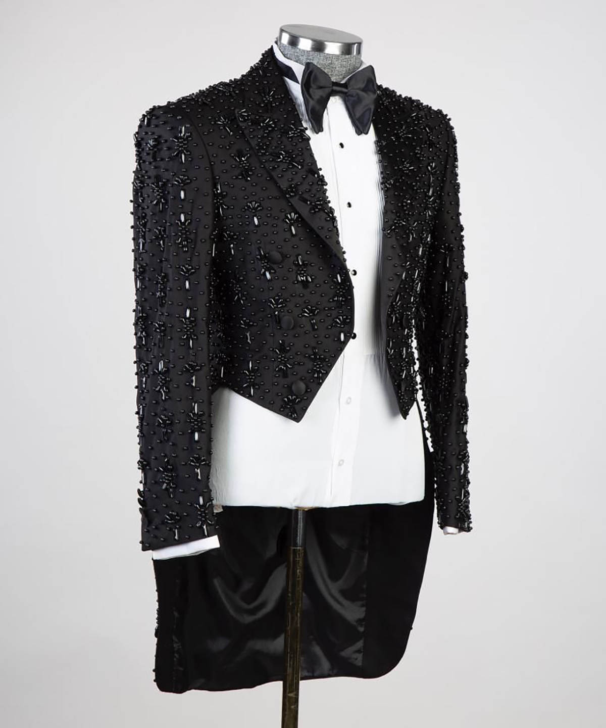 Black Men's Long Jacket Blazer Irregular Hem Beads Groom Wedding Tuxedo Formal Tailored Party Birthday Wear