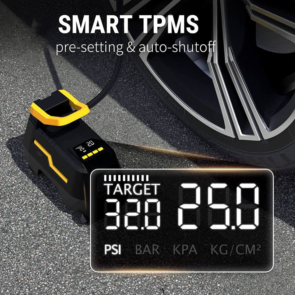 Car Tyre Inflator Air Compressor Dual Power 110V-230V AC/DC 12V Digital Portable Electric Air Pump for Car Motorcycle Bicycle