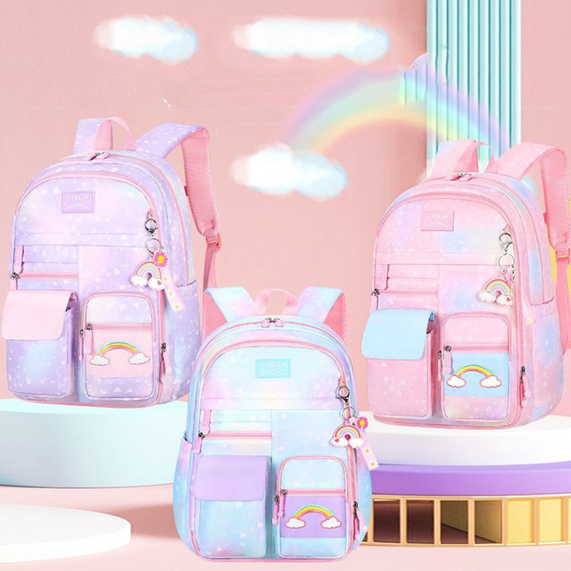 Fengdong children school bags for girls cute rainbow school backpack kawaii book bag elementary school backpack girl mochila