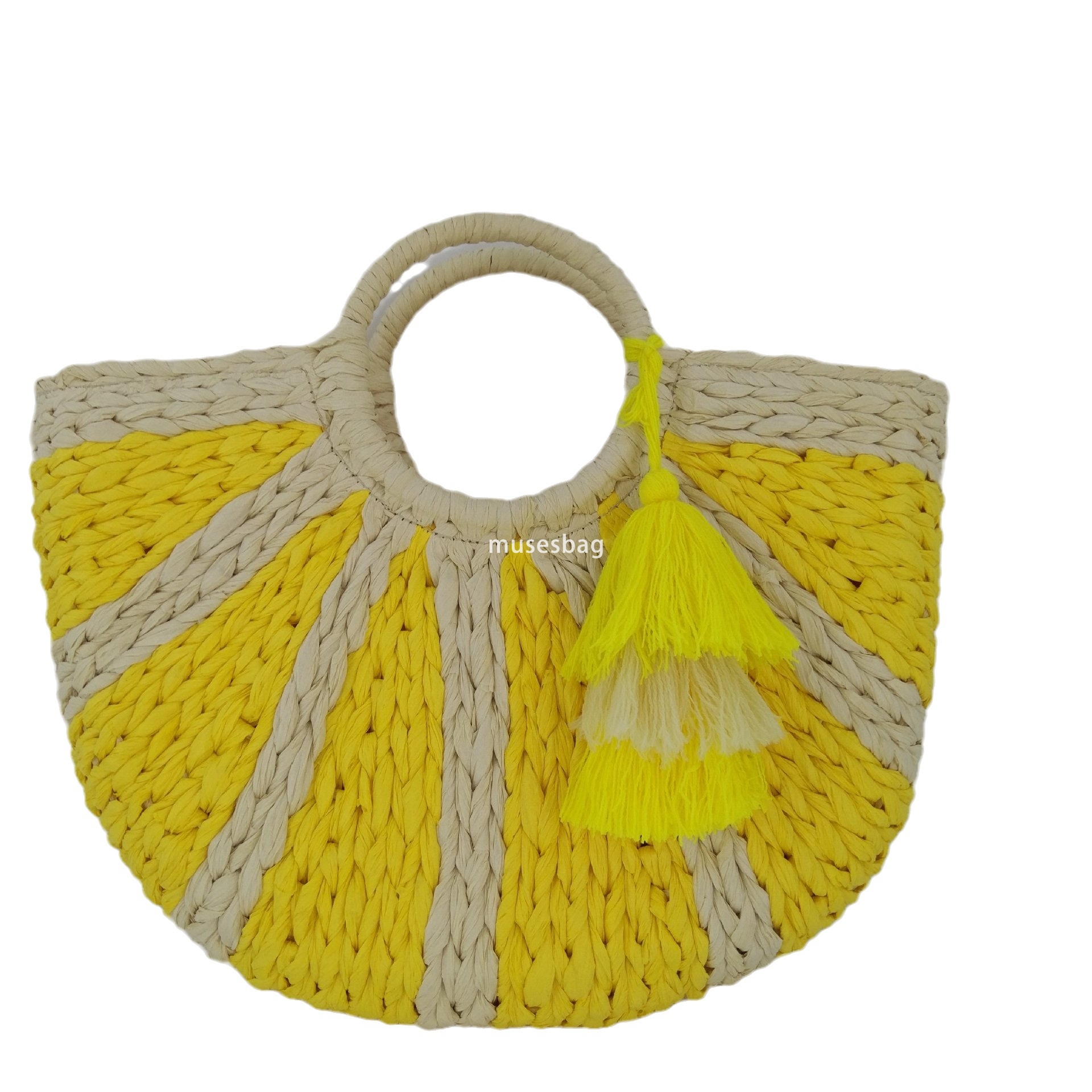 Advanced Women's Designer Lightweight and atmospheric Handheld Woven Bag Paper Rope Retro Moon Cute Bag New Round Grass Woven Bag Fashionable and