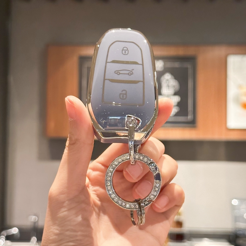 Key Fob Cover with Bling Lanyard Keyring for Peugeot 2008 3008 5008 308 508 for Opel Grandland X Mokka Corsa Insignia